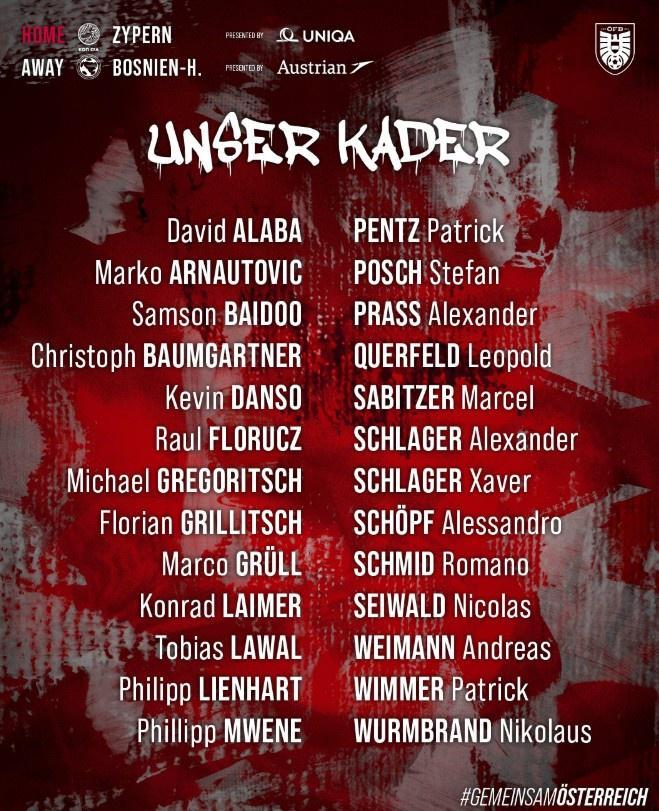 开云体育下载网页版-奥地利大名单：阿拉巴领衔，萨比策、莱默尔、阿瑙、丹索入选